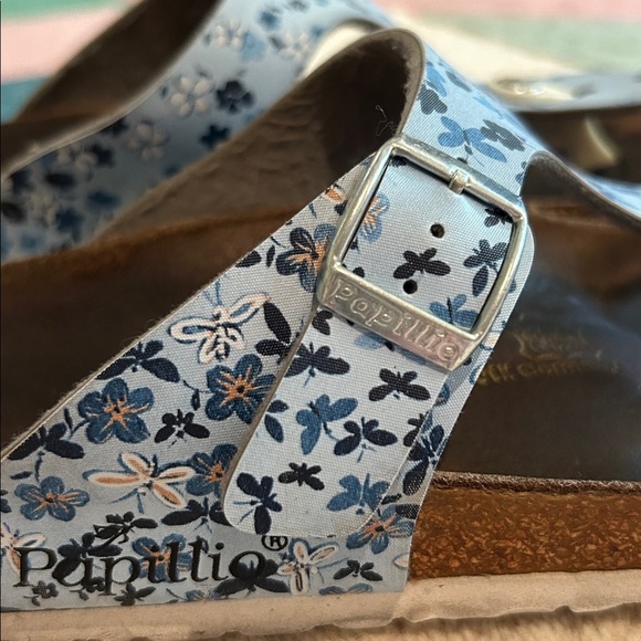 Birkenstock Papillio Gizeh Thong Leather Sandals Floral Butterflies Blue - Picture 13 of 17